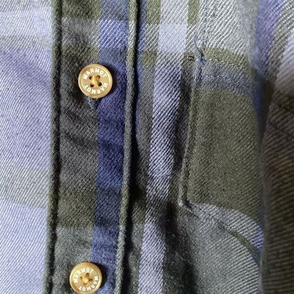 Mens Marmot Mountain Works long sleeved Flannel shirt small Blue plaid - Picture 5 of 7